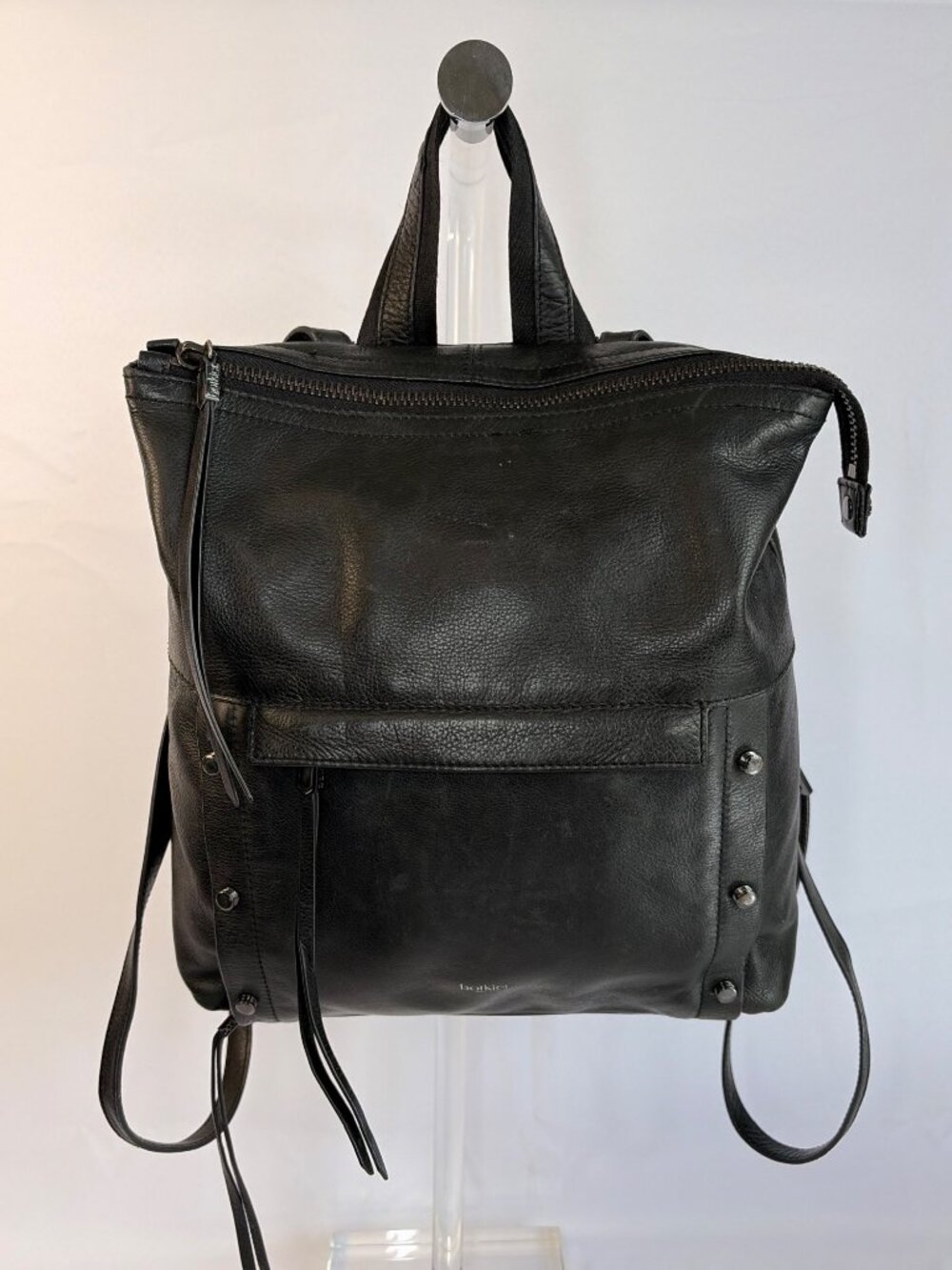 Botkier Backpack Convertible Tote Purse Gunmetal Black Pebbled Leather